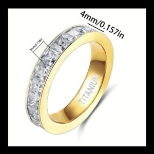 Gold Titanium Band Ring Cubic Zirconia Stones  All The Way Around Size 10 NWT
